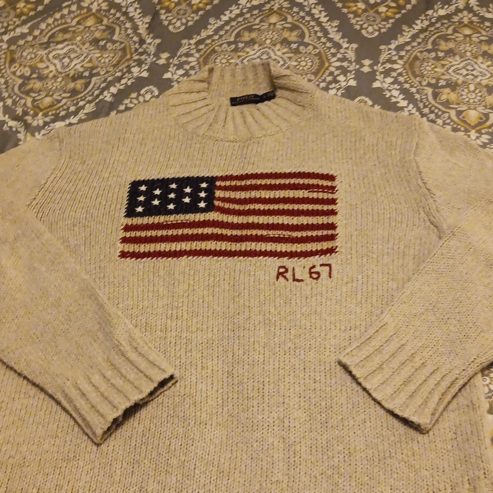 Polo Ralph Lauren Cotton & Silk Mock Neck Sweater Tan Size Large